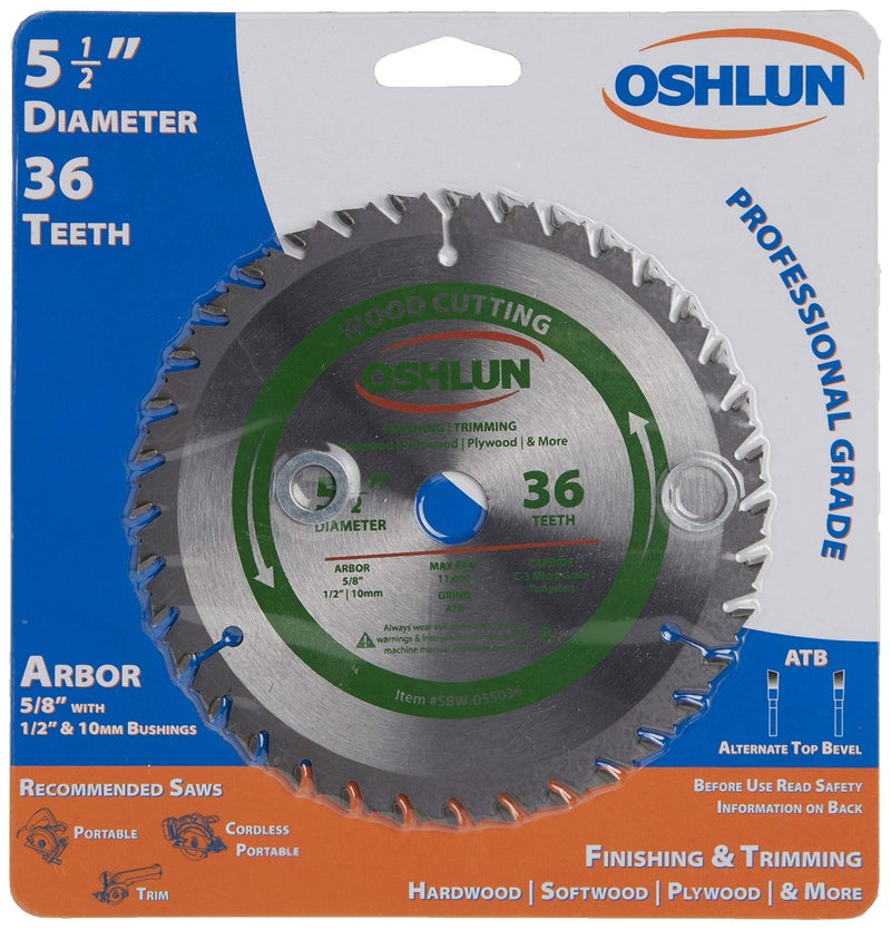 Oshlun SBW-055036 5-1/2-Inch 36 Tooth ATB Finishing and Trimming Saw Blade with 5/8-Inch Arbor (1/2-Inch and 10mm Bushings) - Image 2